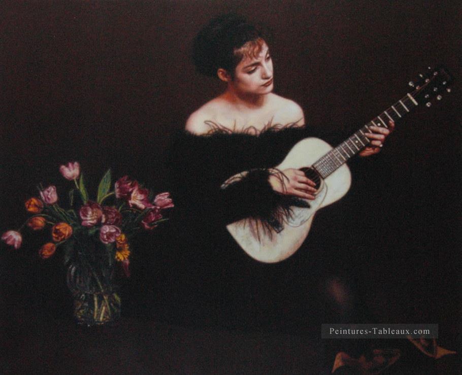 Femme jouant de la guitare chinoise Chen Yifei Peintures à l'huile